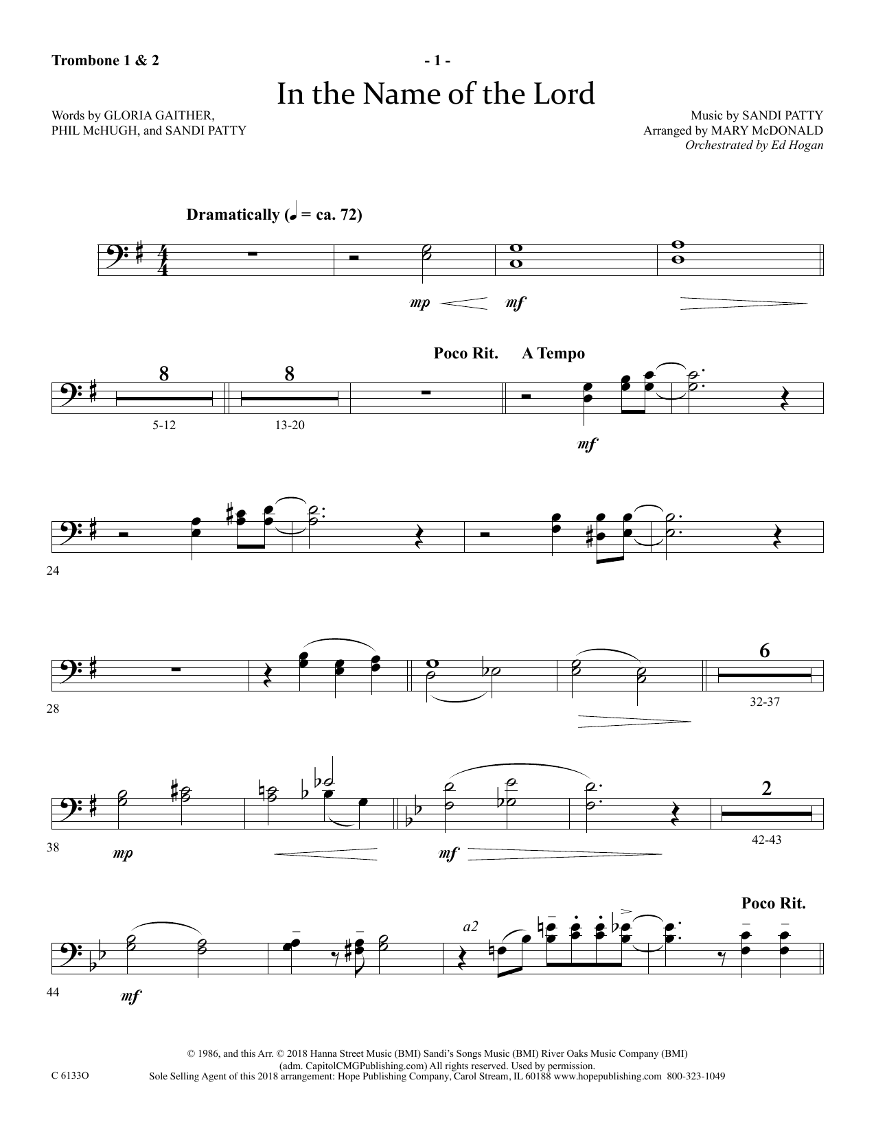 Ed Hogan In The Name Of The Lord - Trombone 1 & 2 sheet music notes and chords arranged for Choir Instrumental Pak