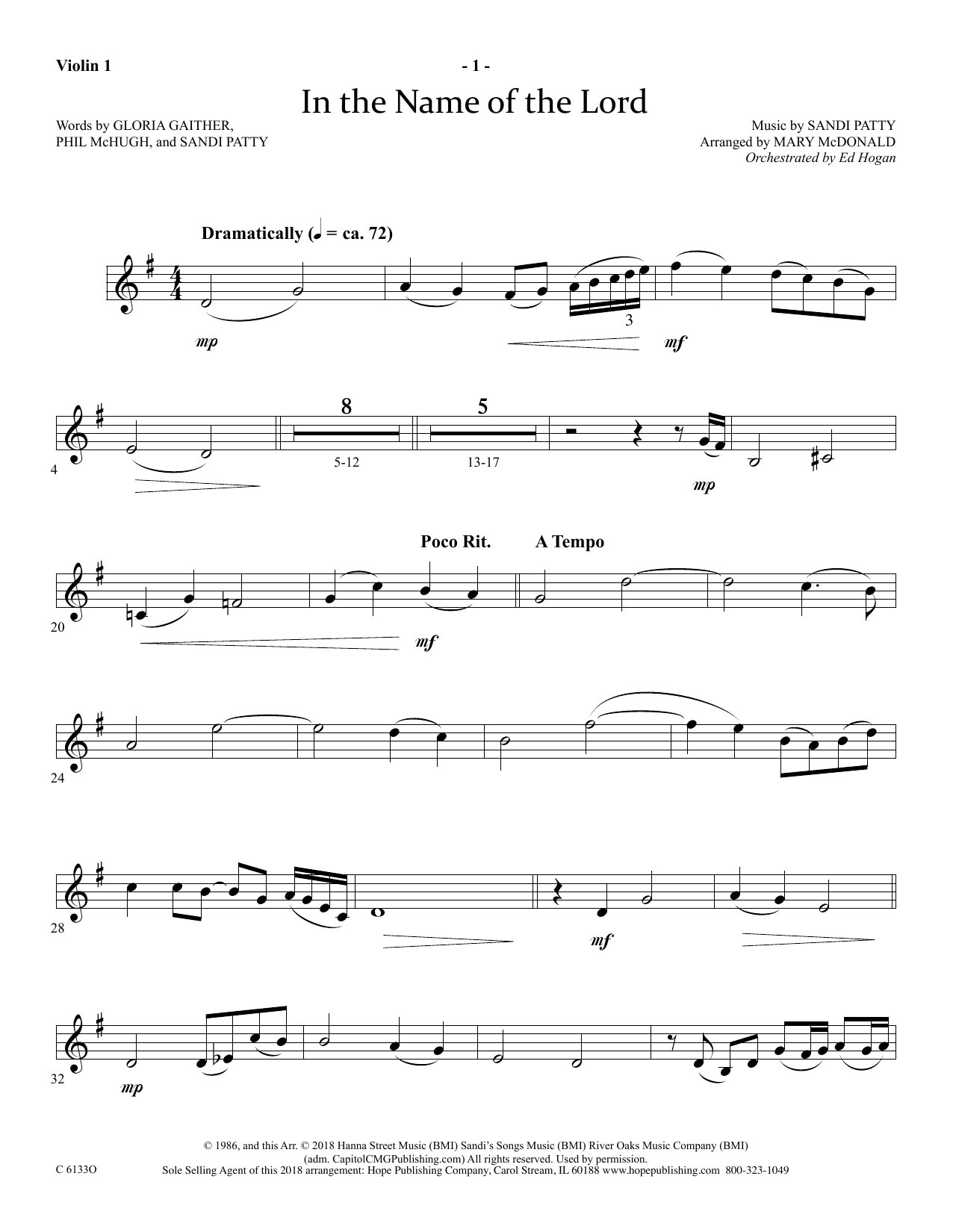 Ed Hogan In The Name Of The Lord - Violin 1 sheet music notes and chords arranged for Choir Instrumental Pak