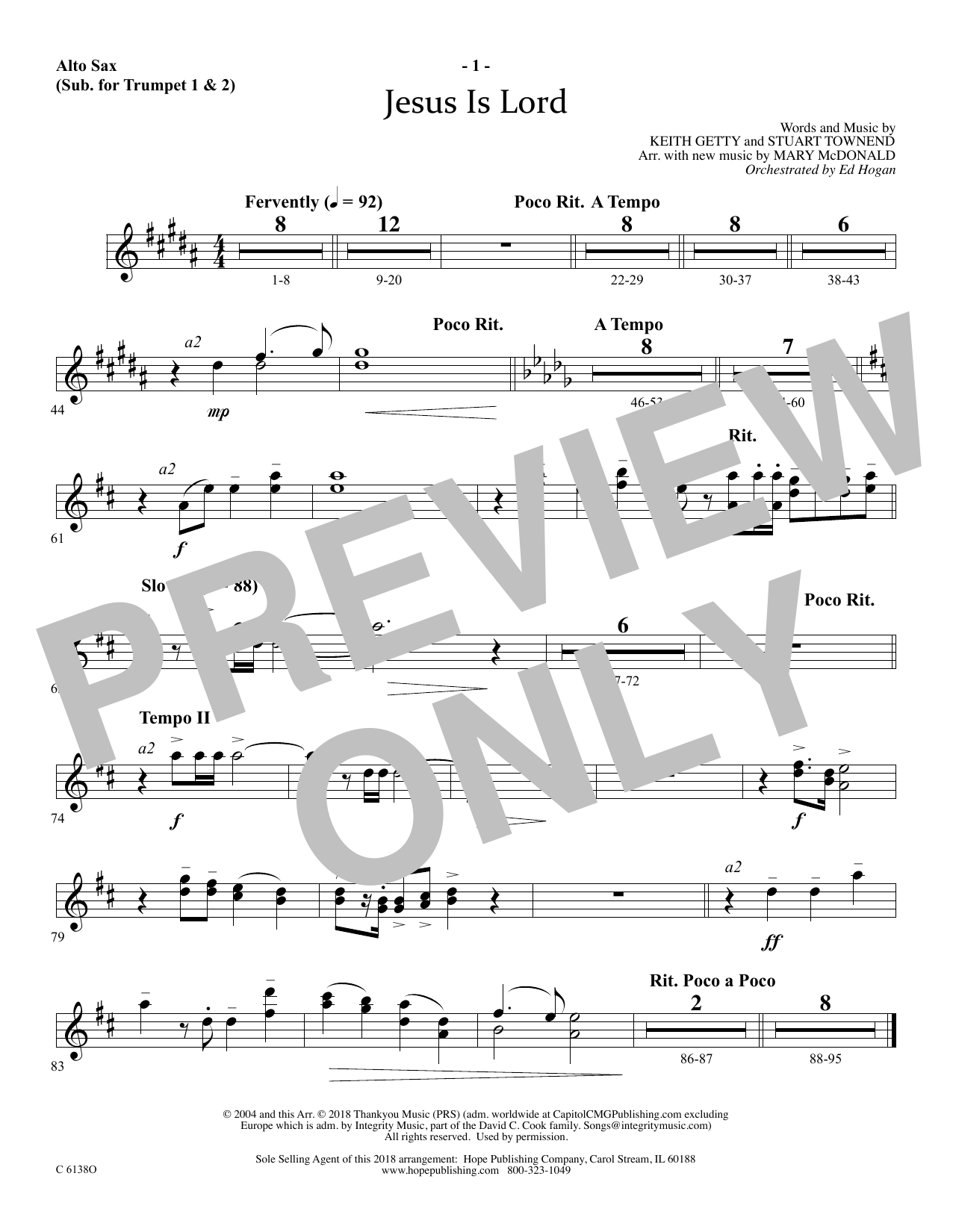 Ed Hogan Jesus Is Lord - Alto Sax (sub. Trumpet 2) sheet music notes and chords arranged for Choir Instrumental Pak