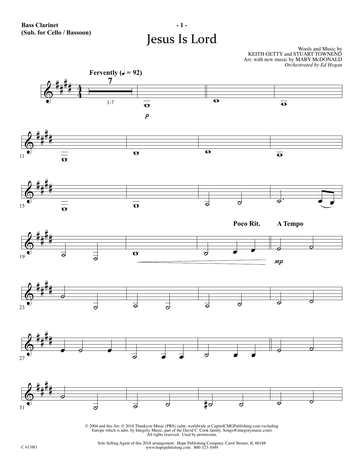 Ed Hogan Jesus Is Lord - Bass Clarinet (sub. Cello/Bsn) sheet music notes and chords arranged for Choir Instrumental Pak