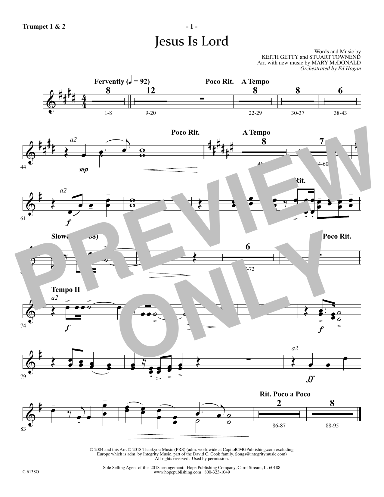 Ed Hogan Jesus Is Lord - Bb Trumpet 1 & 2 sheet music notes and chords arranged for Choir Instrumental Pak