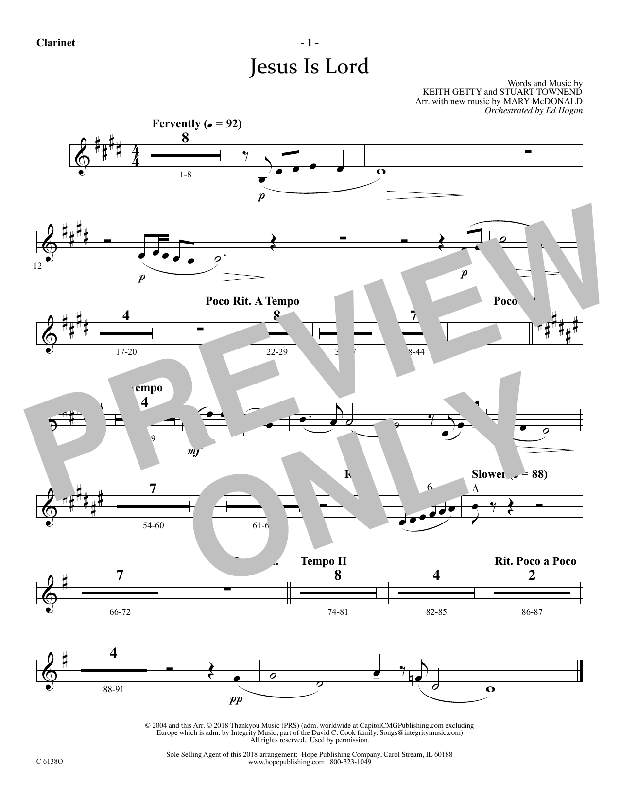 Ed Hogan Jesus Is Lord - Clarinet sheet music notes and chords arranged for Choir Instrumental Pak