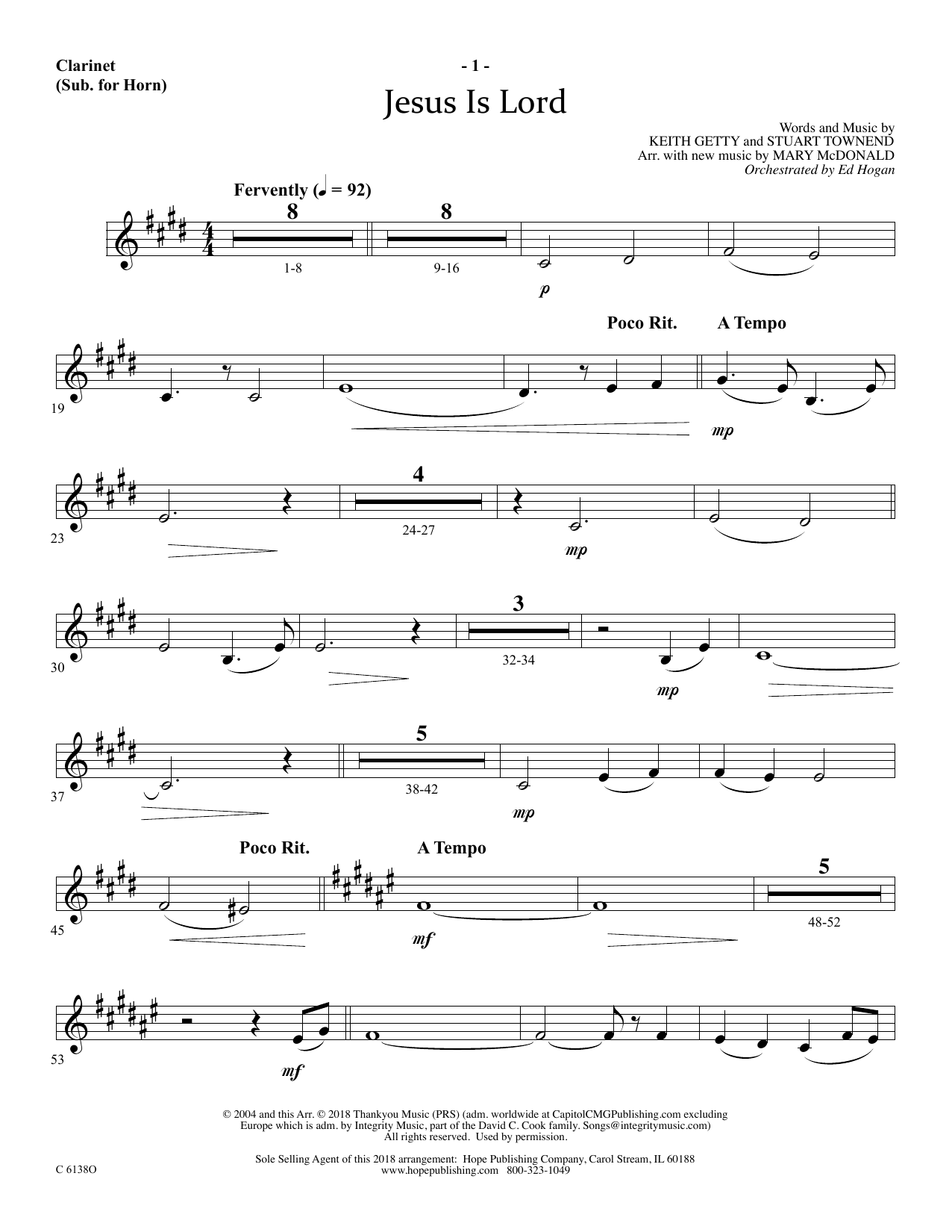 Ed Hogan Jesus Is Lord - Clarinet (sub. Horn) sheet music notes and chords arranged for Choir Instrumental Pak