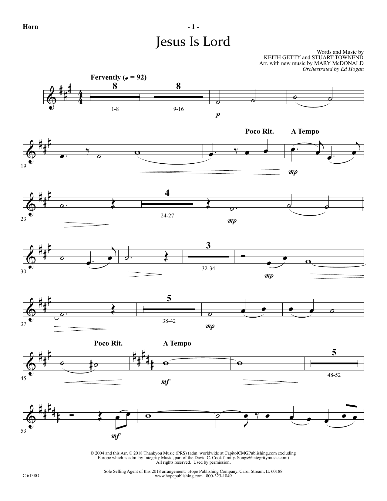 Ed Hogan Jesus Is Lord - Flugelhorn Solo sheet music notes and chords arranged for Choir Instrumental Pak