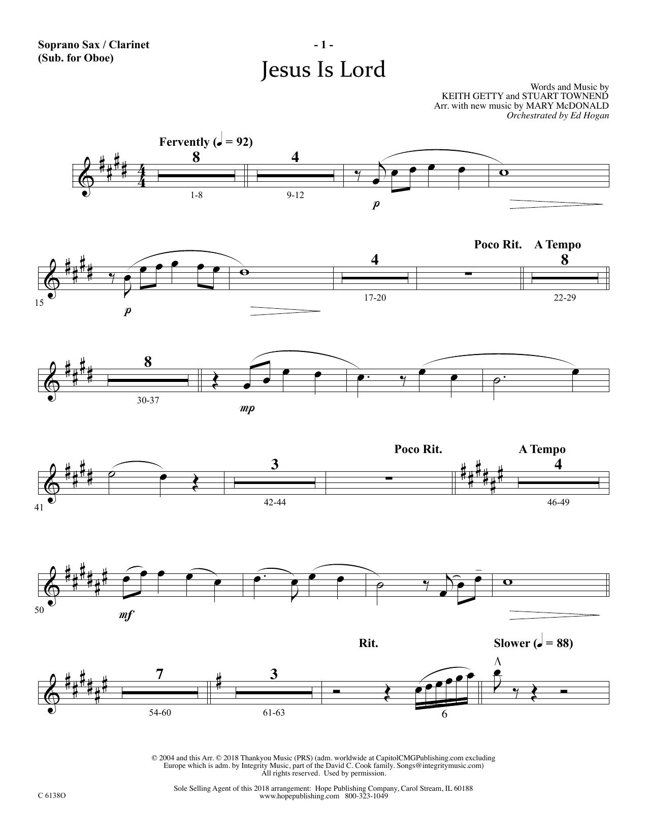 Ed Hogan Jesus Is Lord - Soprano Sax/Clarinet(sub oboe) sheet music notes and chords arranged for Choir Instrumental Pak