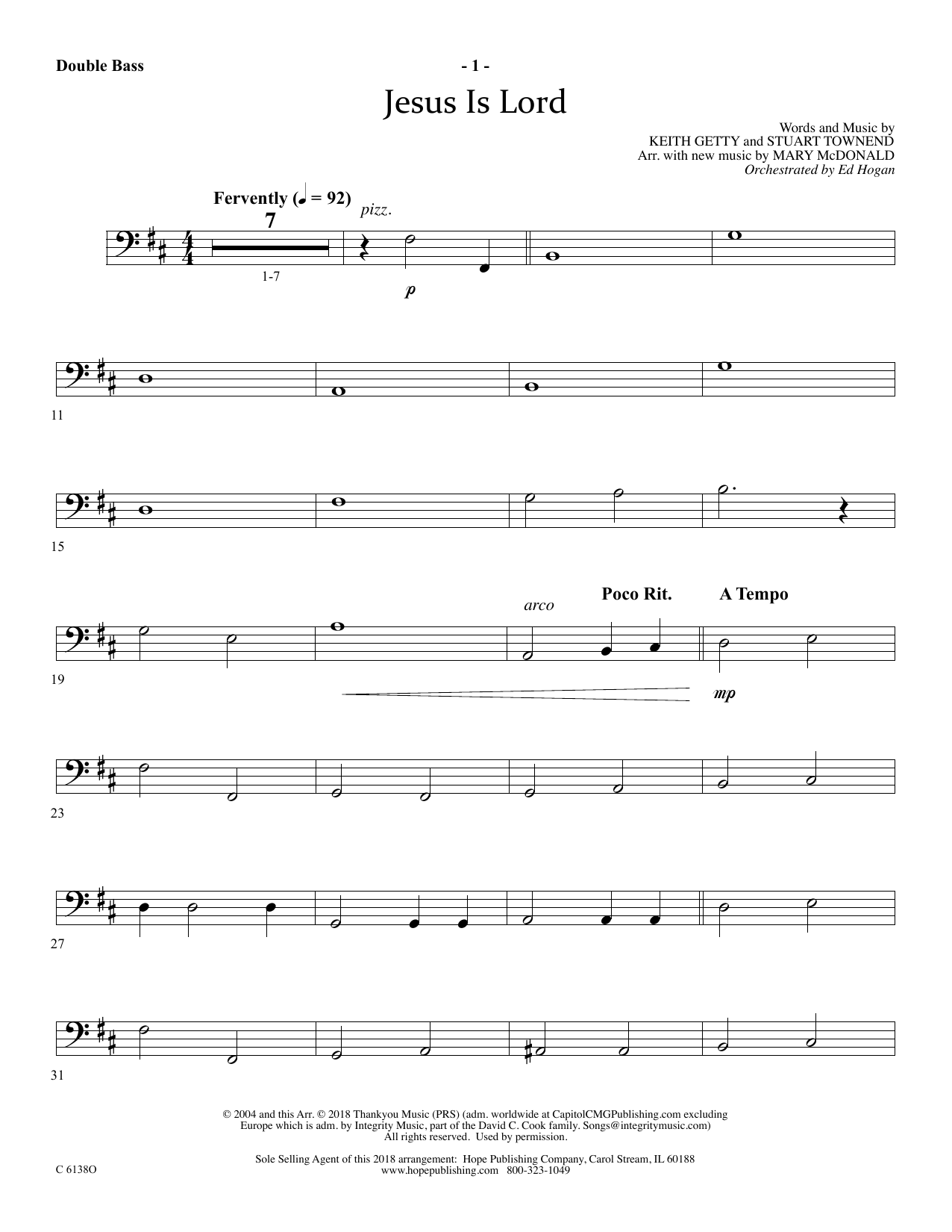 Ed Hogan Jesus Is Lord - String Bass sheet music notes and chords arranged for Choir Instrumental Pak