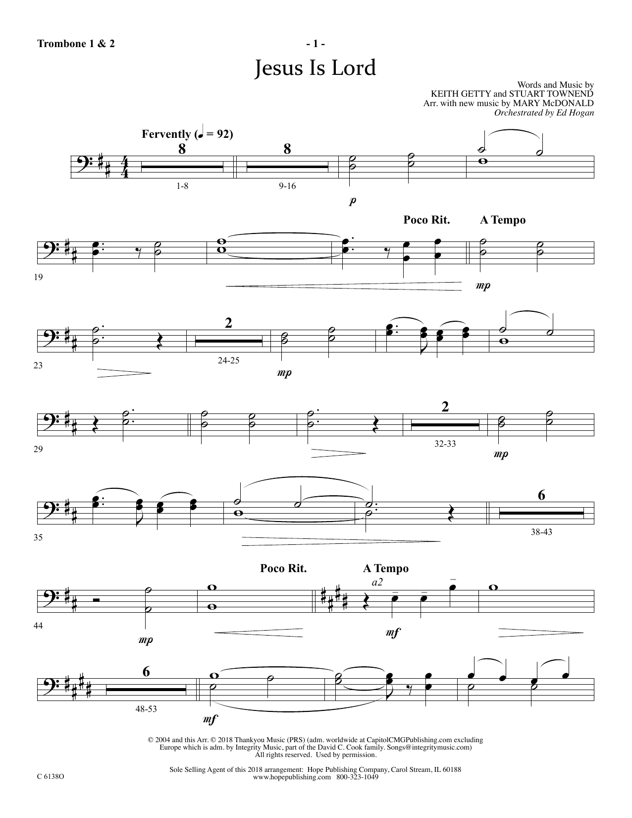 Ed Hogan Jesus Is Lord - Trombone 1 & 2 sheet music notes and chords arranged for Choir Instrumental Pak