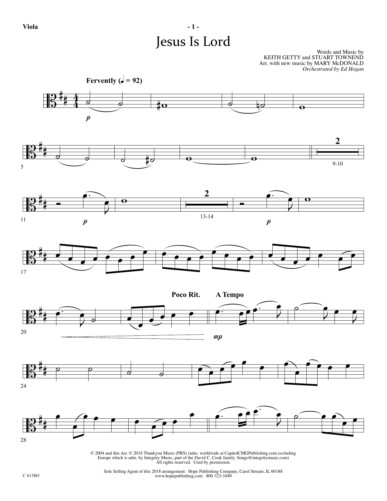 Ed Hogan Jesus Is Lord - Viola sheet music notes and chords arranged for Choir Instrumental Pak
