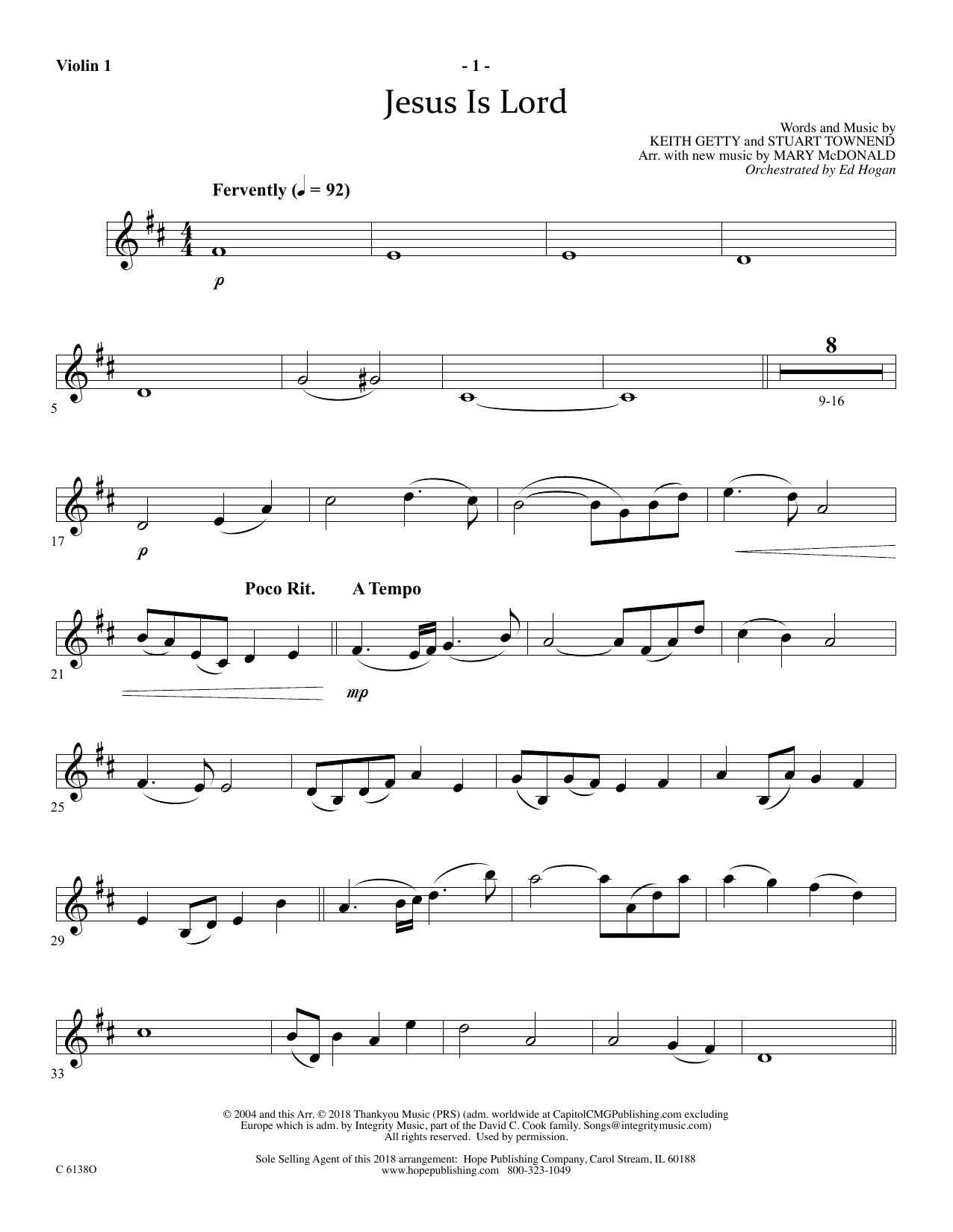 Ed Hogan Jesus Is Lord - Violin 1 sheet music notes and chords arranged for Choir Instrumental Pak