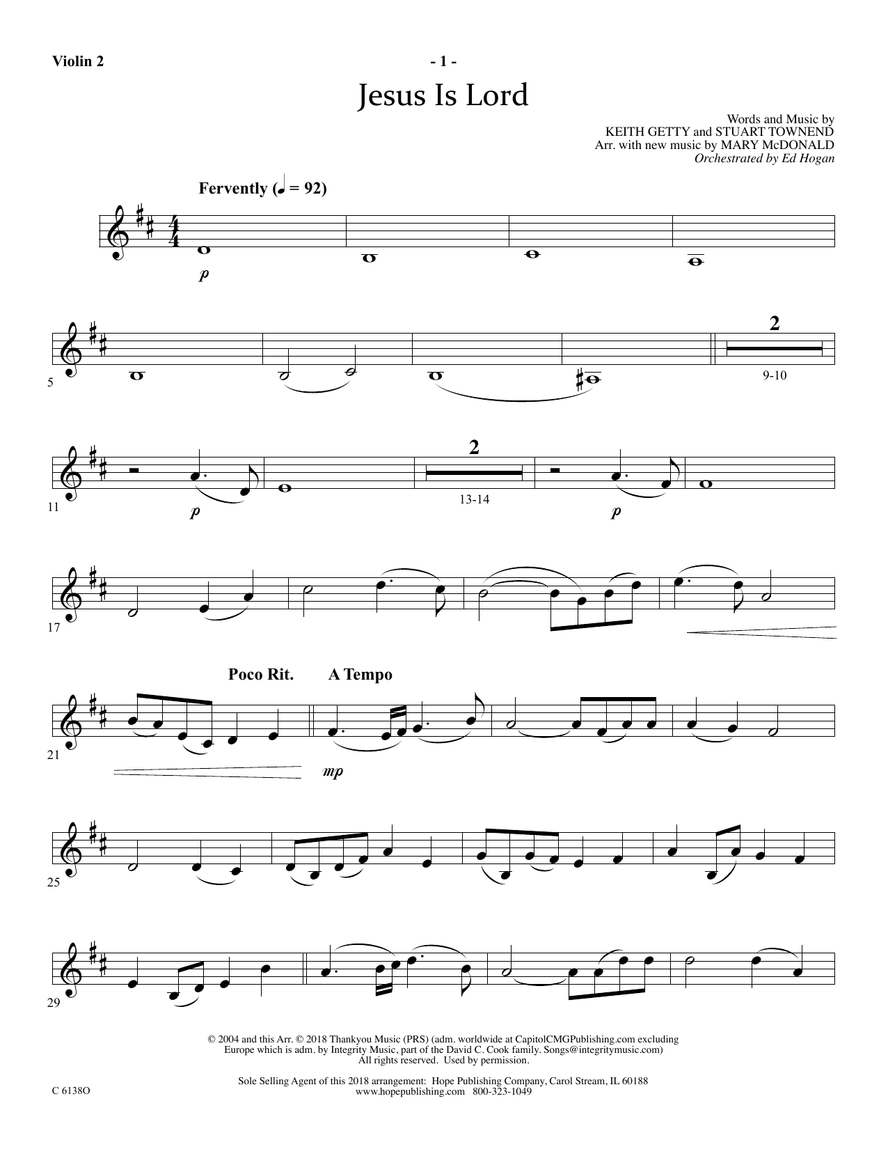Ed Hogan Jesus Is Lord - Violin 2 sheet music notes and chords arranged for Choir Instrumental Pak