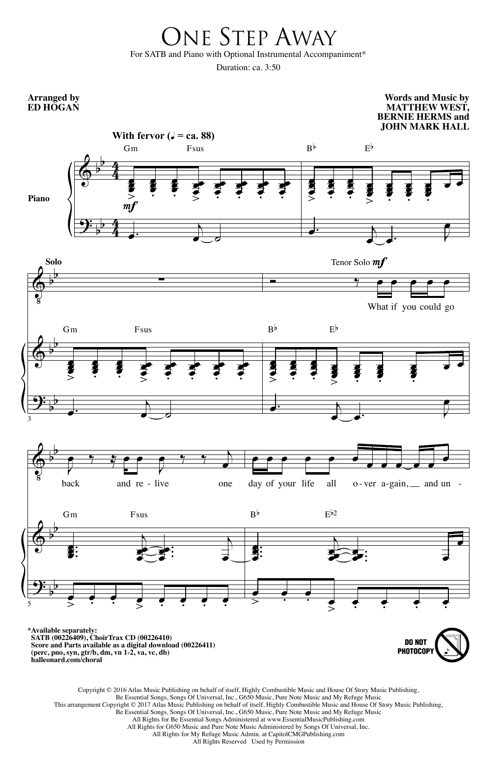 Ed Hogan One Step Away sheet music notes and chords arranged for SATB Choir