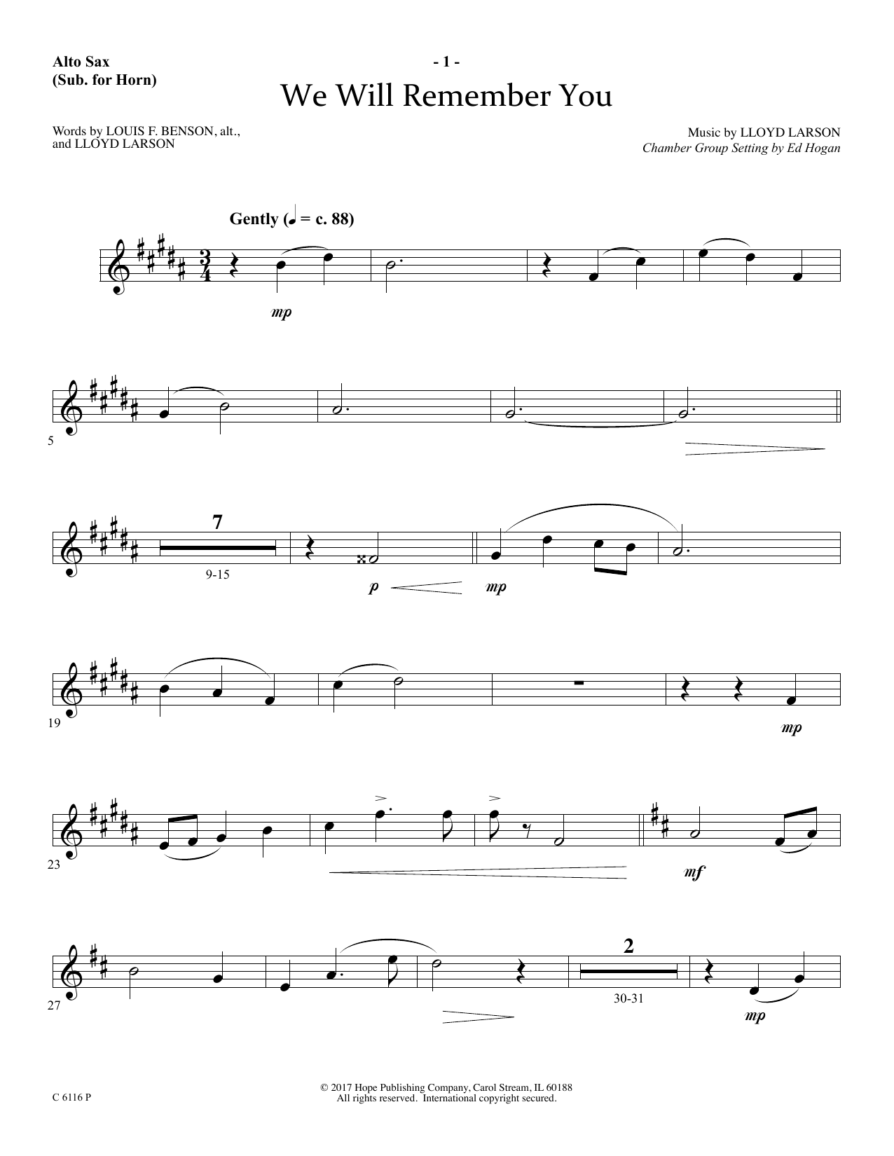 Ed Hogan We Will Remember You - Alto Sax sheet music notes and chords arranged for Choir Instrumental Pak