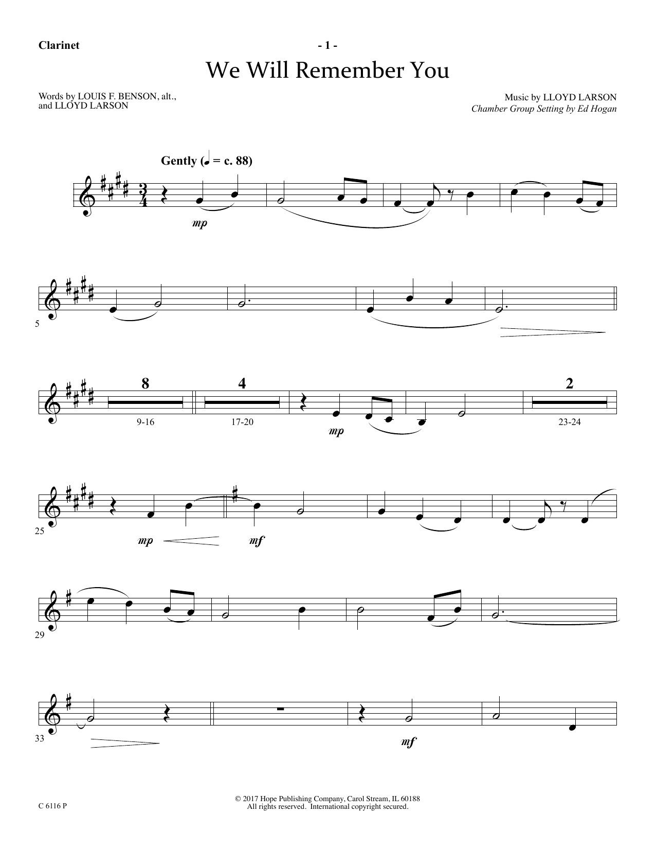 Ed Hogan We Will Remember You - Bb Clarinet sheet music notes and chords arranged for Choir Instrumental Pak