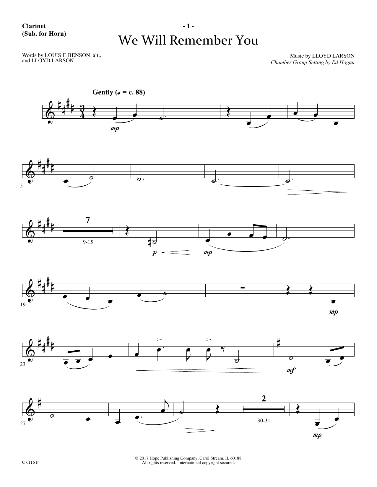 Ed Hogan We Will Remember You - Clarinet (sub. Horn) sheet music notes and chords arranged for Choir Instrumental Pak