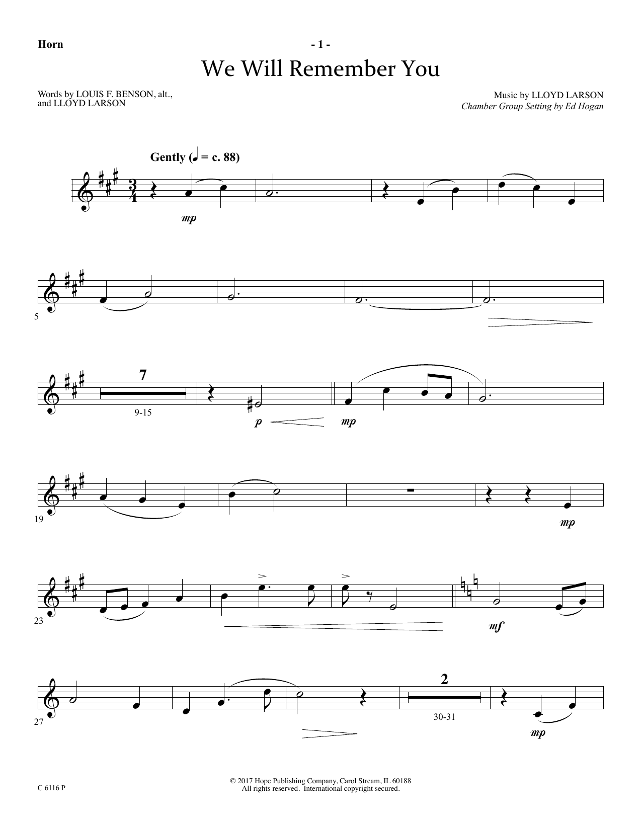 Ed Hogan We Will Remember You - F Horn sheet music notes and chords arranged for Choir Instrumental Pak