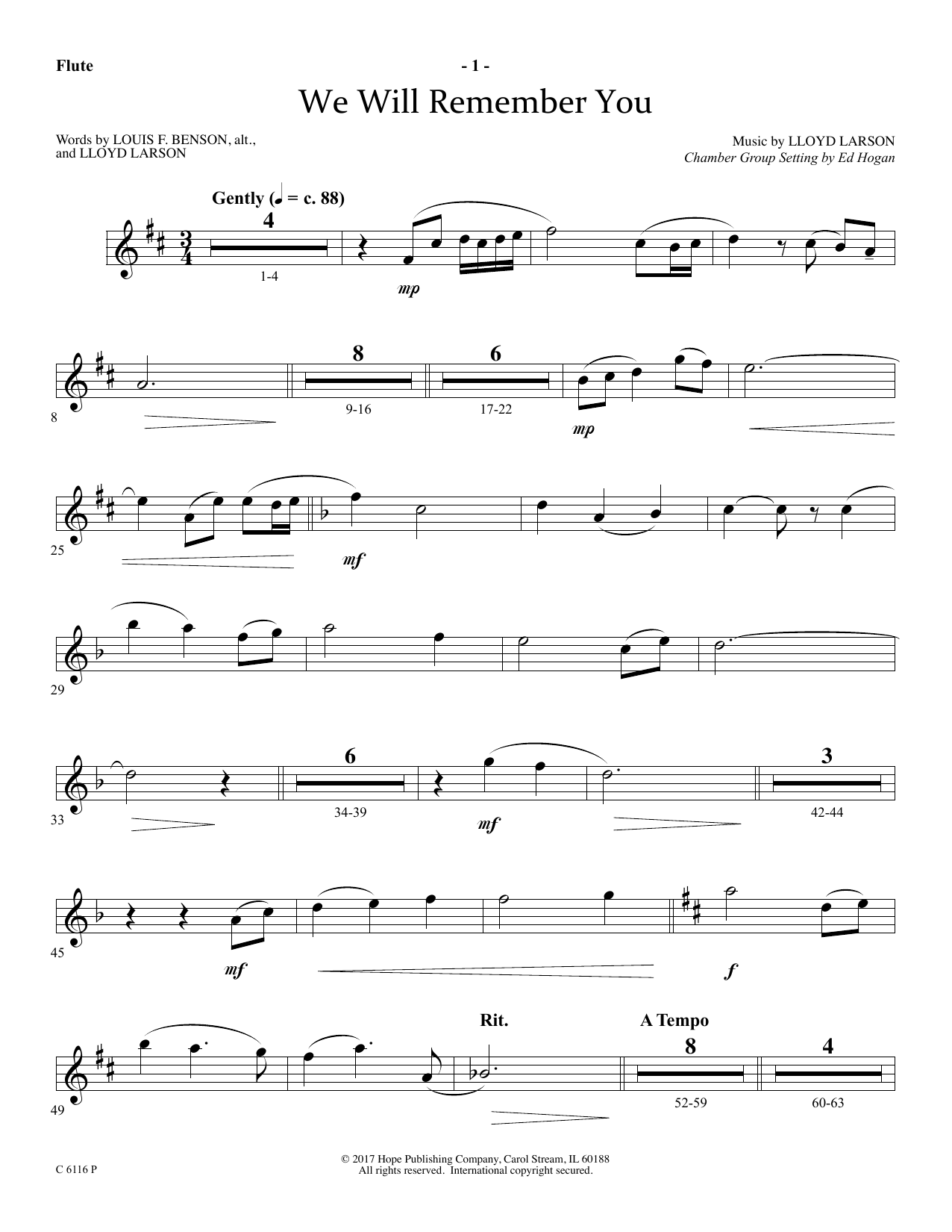 Ed Hogan We Will Remember You - Flute sheet music notes and chords arranged for Choir Instrumental Pak