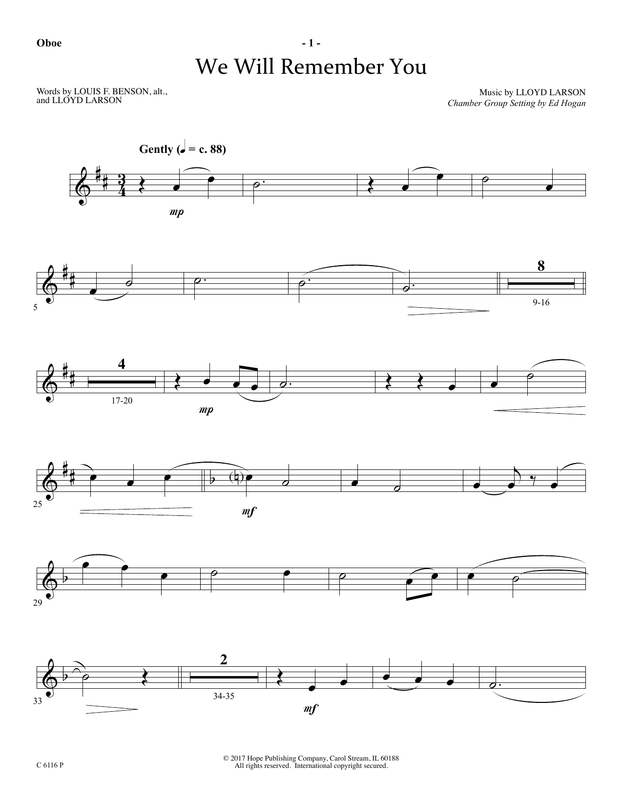 Ed Hogan We Will Remember You - Oboe sheet music notes and chords arranged for Choir Instrumental Pak