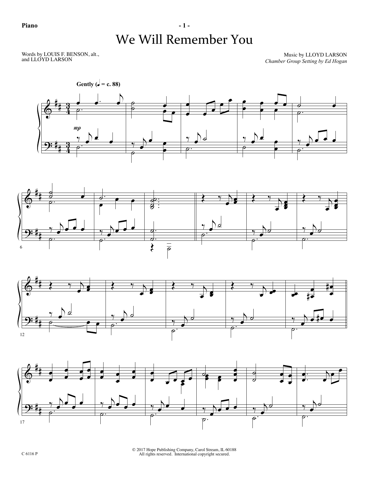 Ed Hogan We Will Remember You - Piano sheet music notes and chords arranged for Choir Instrumental Pak
