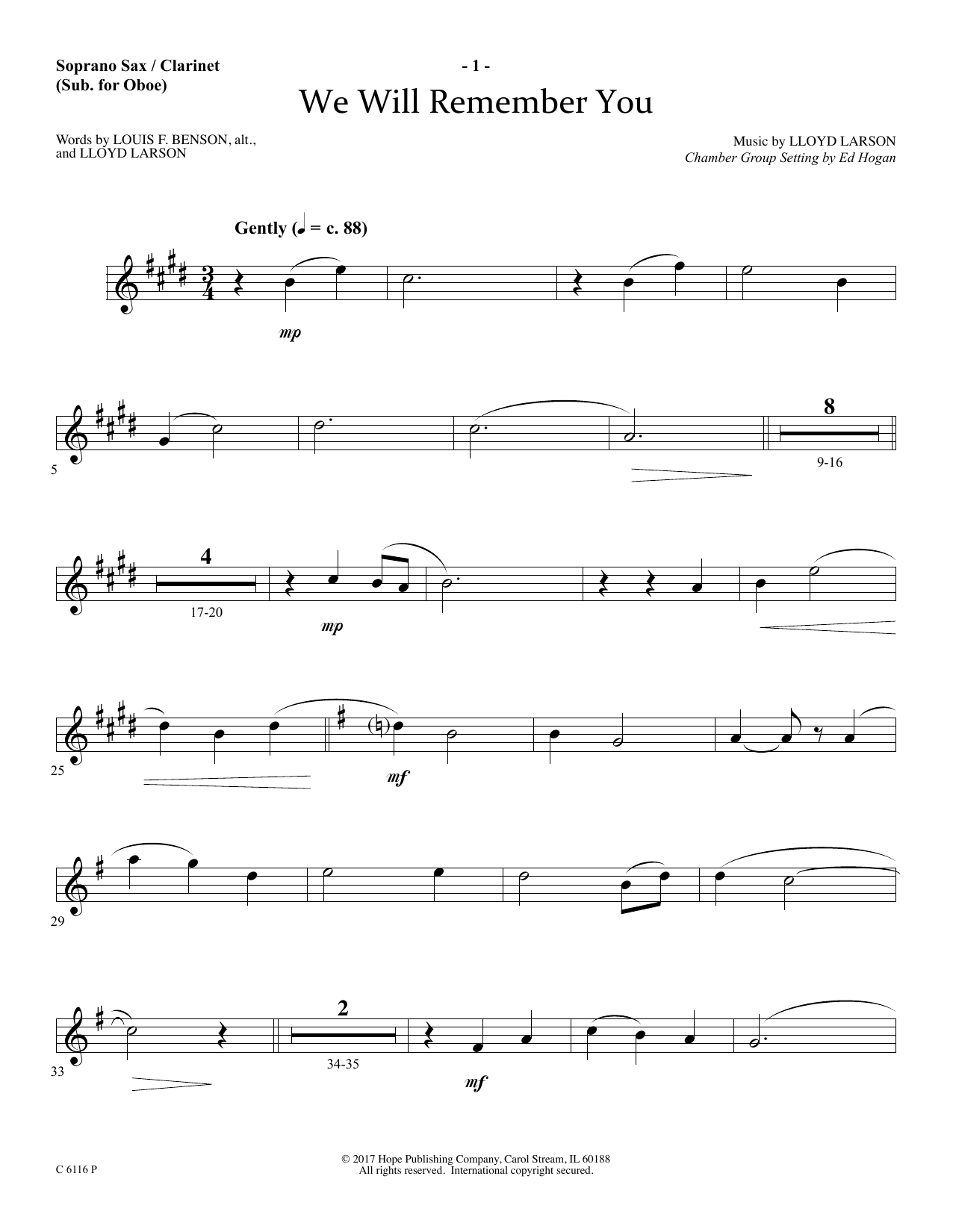 Ed Hogan We Will Remember You - Soprano Sax/Clarinet(sub oboe) sheet music notes and chords arranged for Choir Instrumental Pak