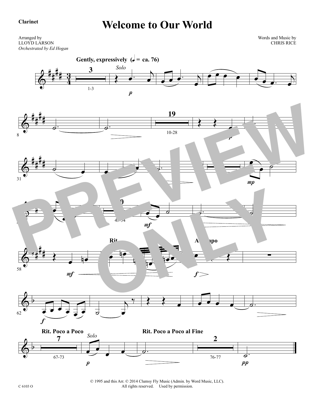 Ed Hogan Welcome to Our World - Bb Clarinet sheet music notes and chords arranged for Choir Instrumental Pak