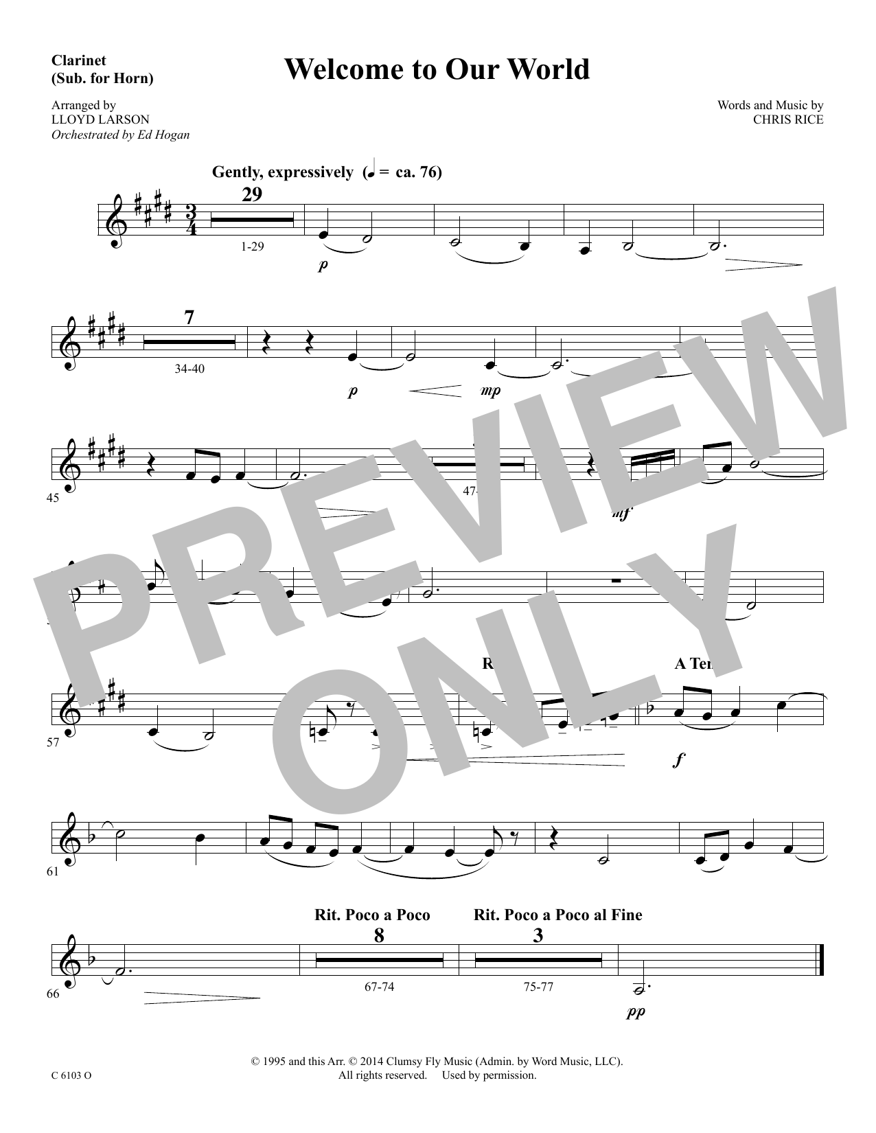 Ed Hogan Welcome to Our World - Clarinet (sub. Horn) sheet music notes and chords arranged for Choir Instrumental Pak
