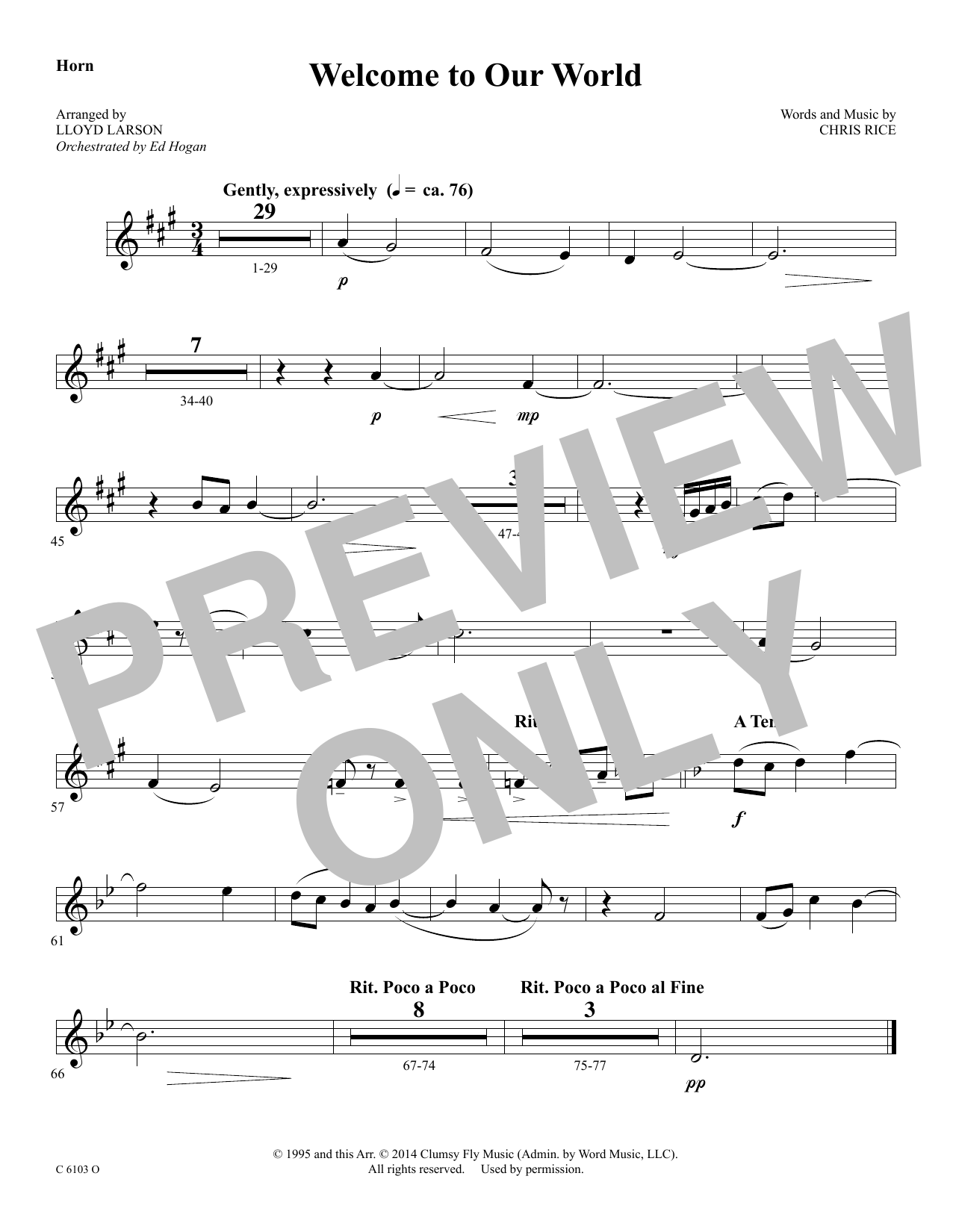 Ed Hogan Welcome to Our World - F Horn sheet music notes and chords arranged for Choir Instrumental Pak