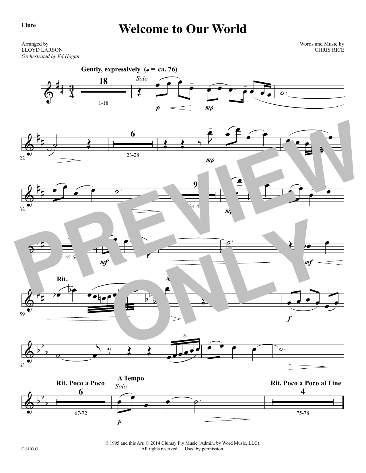 Ed Hogan Welcome to Our World - Flute sheet music notes and chords arranged for Choir Instrumental Pak