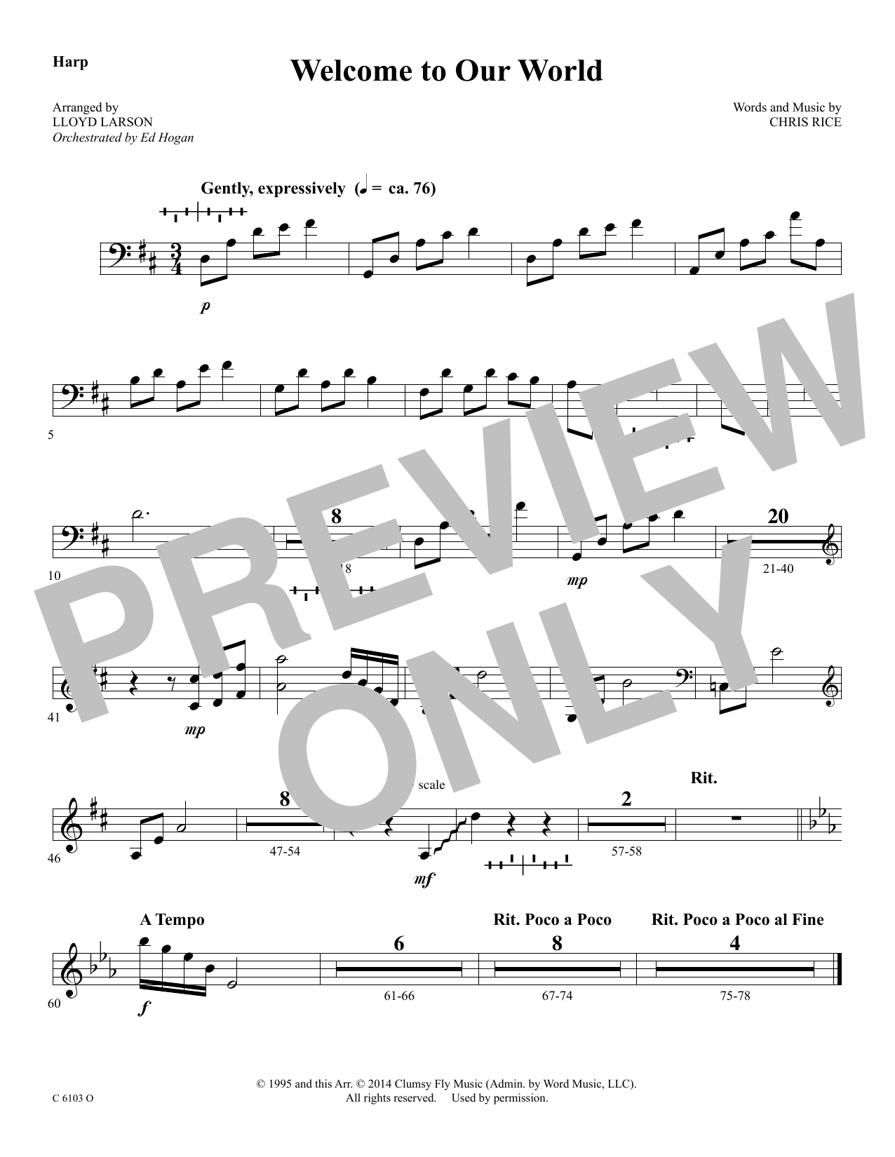 Ed Hogan Welcome to Our World - Harp sheet music notes and chords arranged for Choir Instrumental Pak