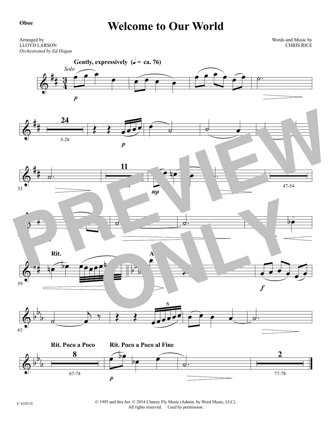 Ed Hogan Welcome to Our World - Oboe sheet music notes and chords arranged for Choir Instrumental Pak