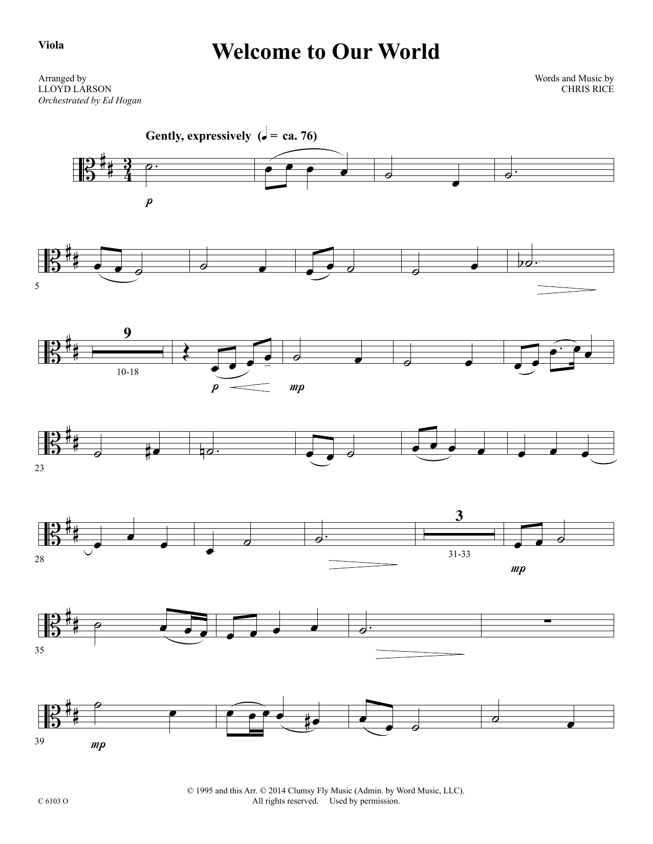Ed Hogan Welcome to Our World - Viola sheet music notes and chords arranged for Choir Instrumental Pak