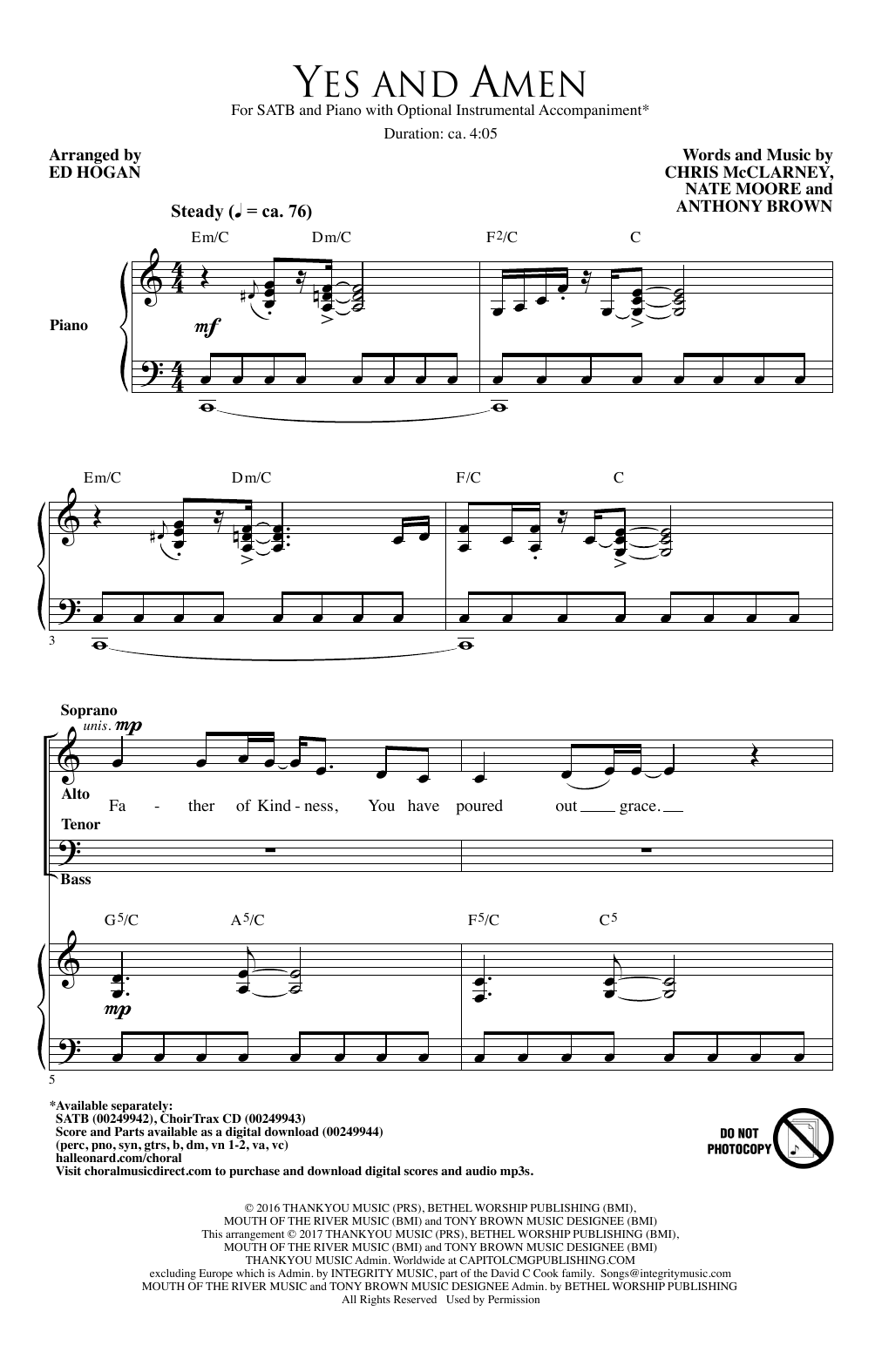 Ed Hogan Yes And Amen sheet music notes and chords arranged for SATB Choir