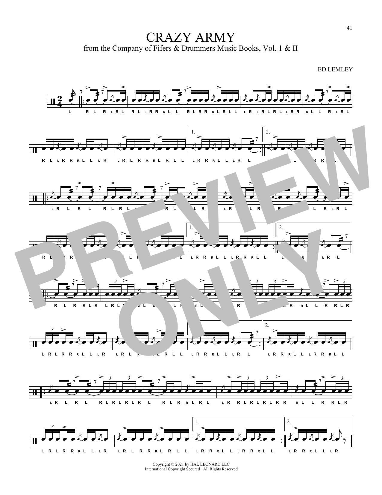 Ed Lemley Crazy Army sheet music notes and chords arranged for Snare Drum Solo