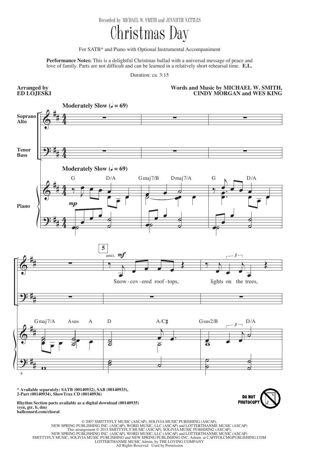Ed Lojeski Christmas Day sheet music notes and chords arranged for SATB Choir
