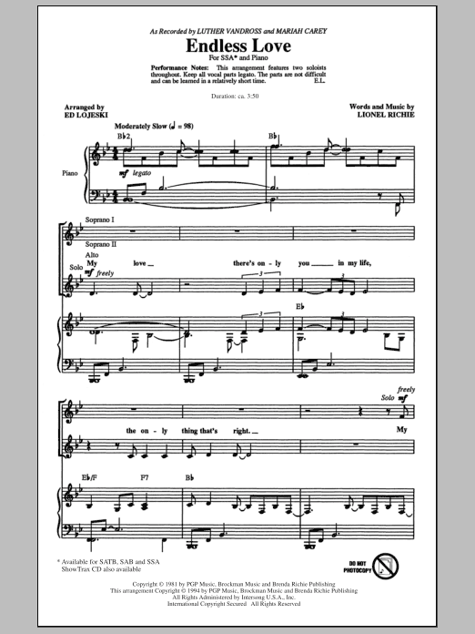 Ed Lojeski Endless Love sheet music notes and chords arranged for SATB Choir