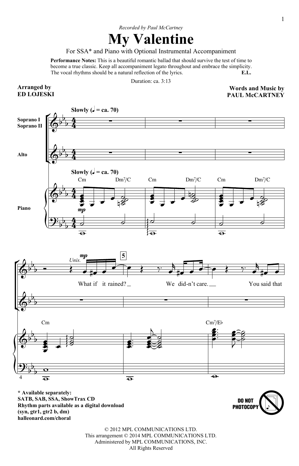Ed Lojeski My Valentine sheet music notes and chords arranged for SAB Choir