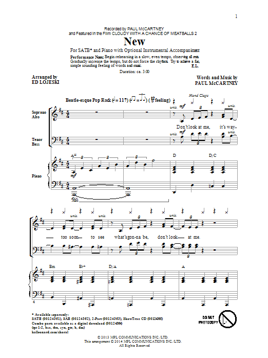 Ed Lojeski New sheet music notes and chords arranged for SATB Choir