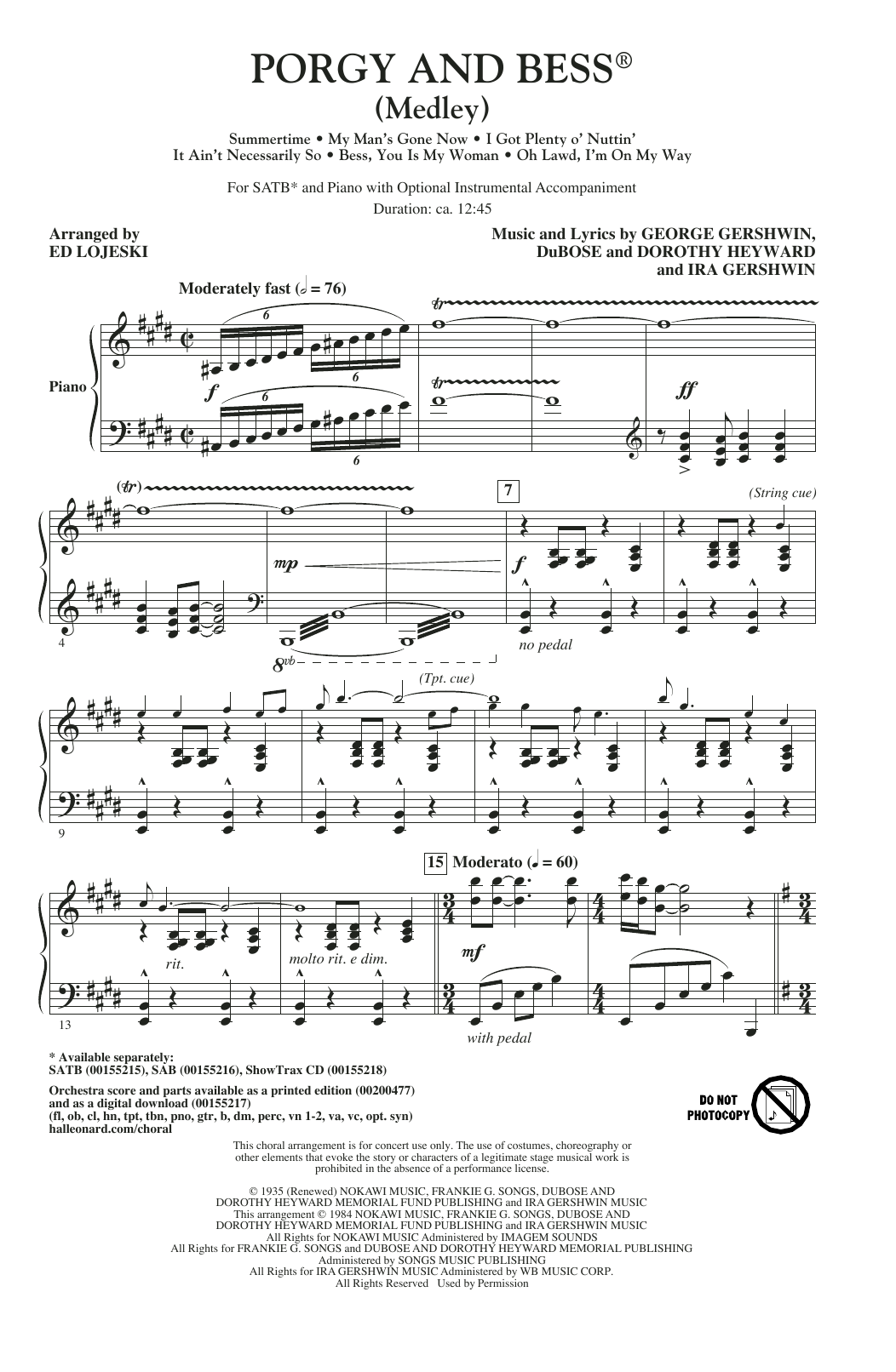 Ed Lojeski Porgy And Bess (Medley) sheet music notes and chords arranged for SAB Choir