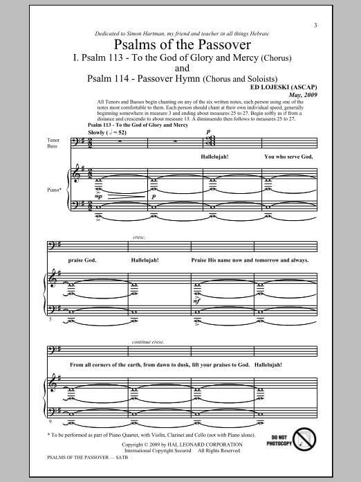 Ed Lojeski Psalms Of The Passover sheet music notes and chords arranged for SATB Choir