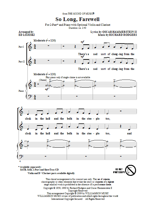 Ed Lojeski So Long, Farewell (from The Sound Of Music) sheet music notes and chords arranged for 2-Part Choir