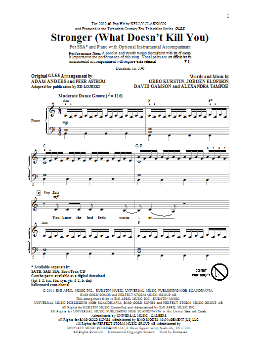 Ed Lojeski Stronger (What Doesn't Kill You) sheet music notes and chords arranged for SATB Choir