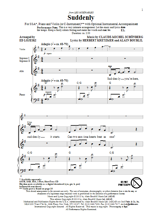 Ed Lojeski Suddenly sheet music notes and chords arranged for SSA Choir