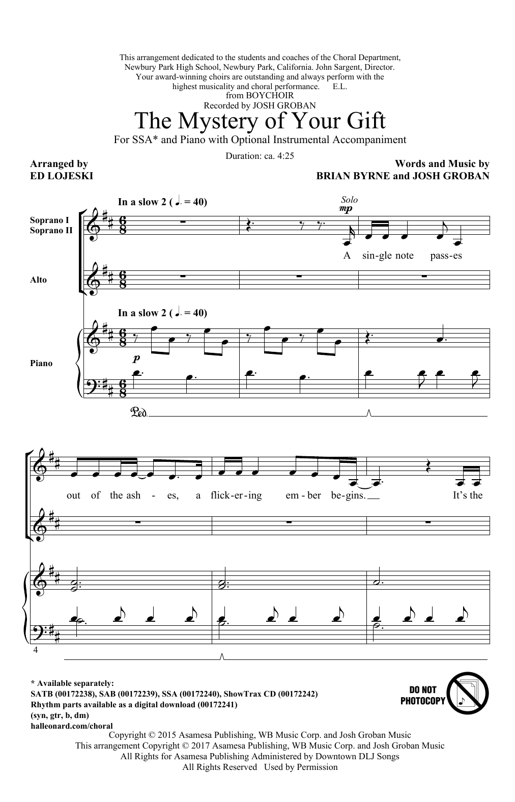 Ed Lojeski The Mystery Of Your Gift sheet music notes and chords arranged for SATB Choir
