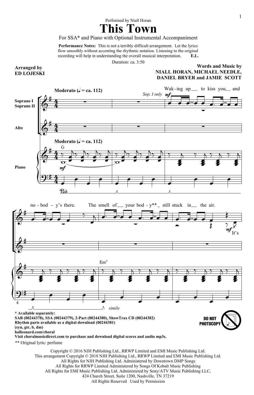 Ed Lojeski This Town sheet music notes and chords arranged for SAB Choir