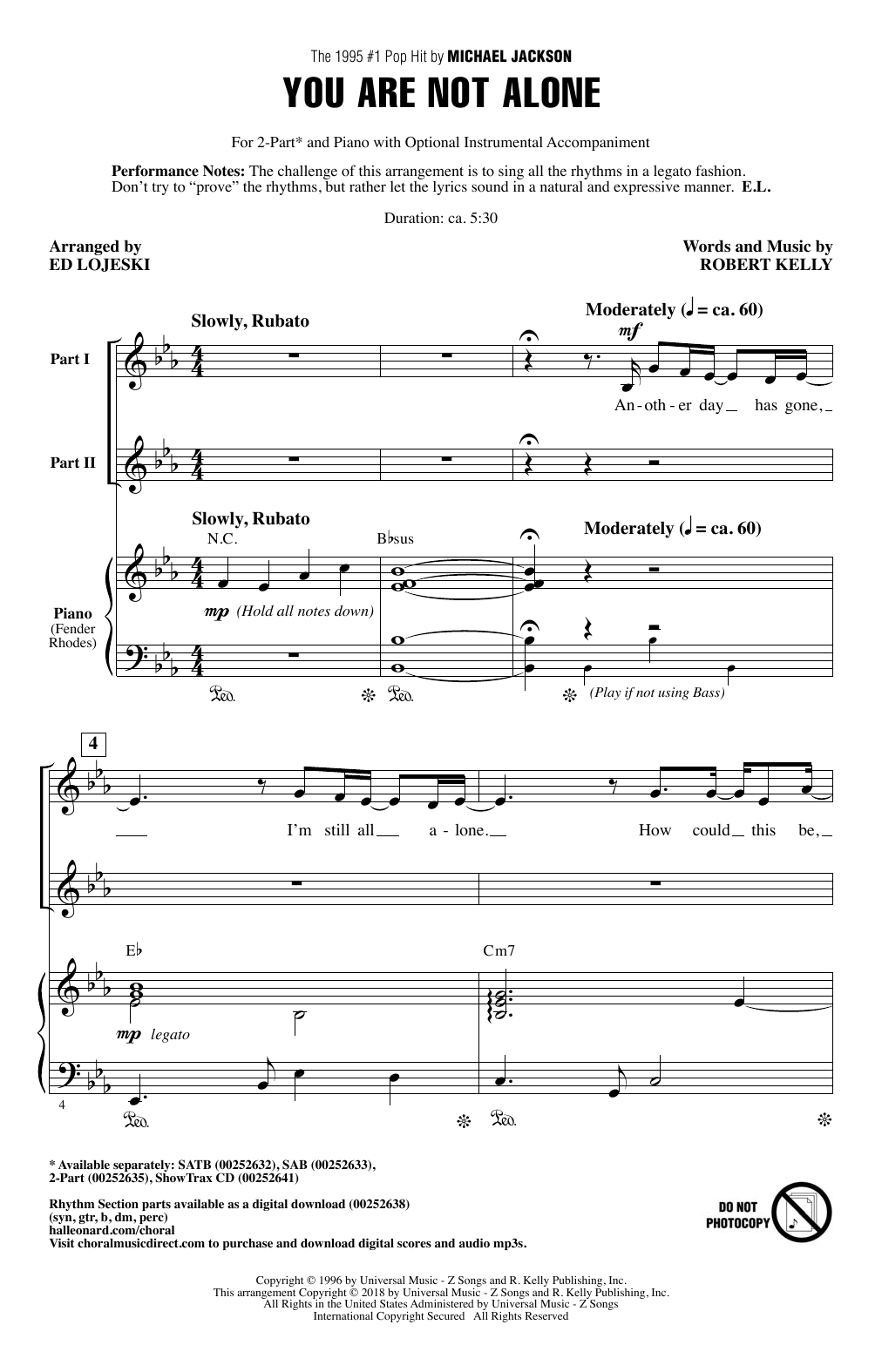 Ed Lojeski You Are Not Alone sheet music notes and chords arranged for 2-Part Choir