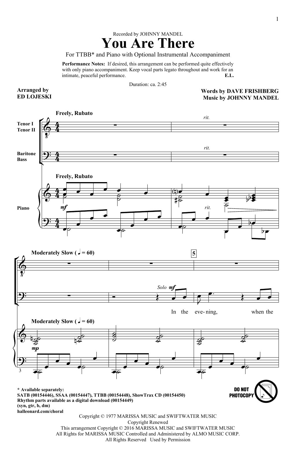 Ed Lojeski You Are There sheet music notes and chords arranged for SATB Choir