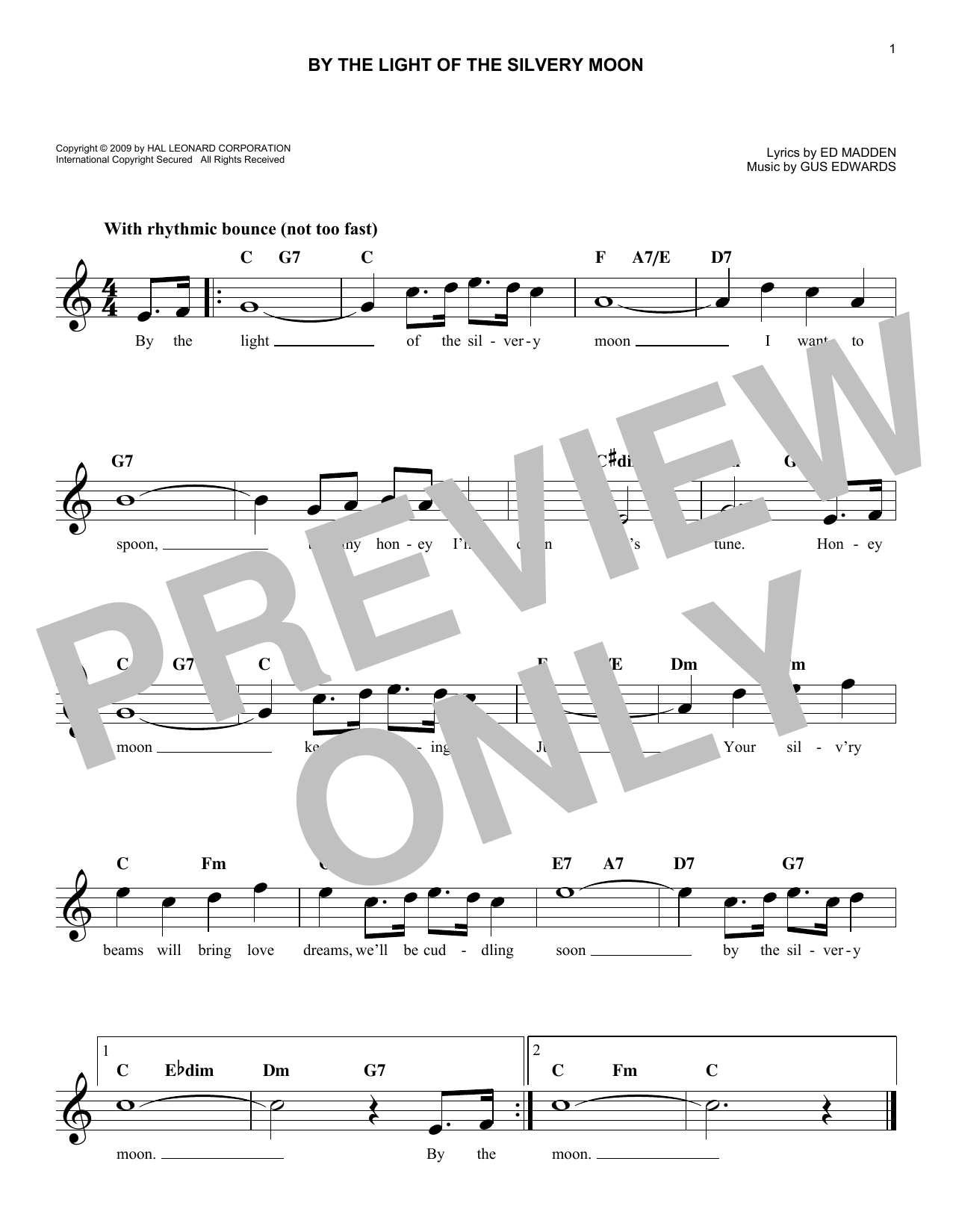Ed Madden By The Light Of The Silvery Moon sheet music notes and chords arranged for Easy Lead Sheet / Fake Book
