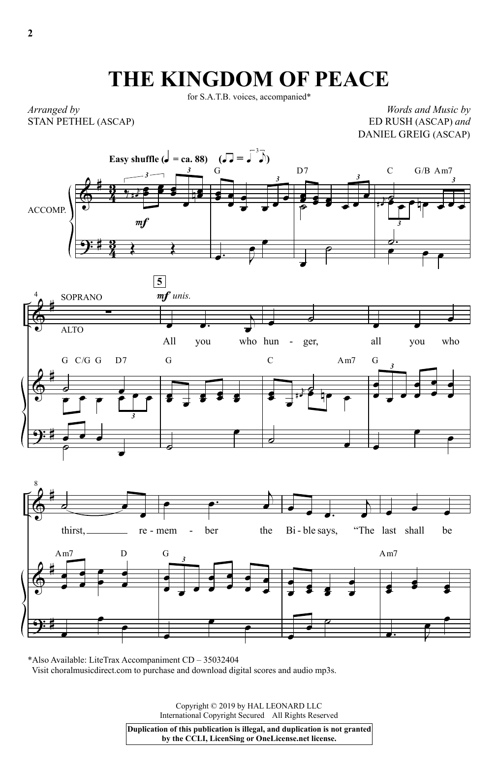 Ed Rush & Daniel Grieg The Kingdom Of Peace (arr. Stan Pethel) sheet music notes and chords arranged for SATB Choir