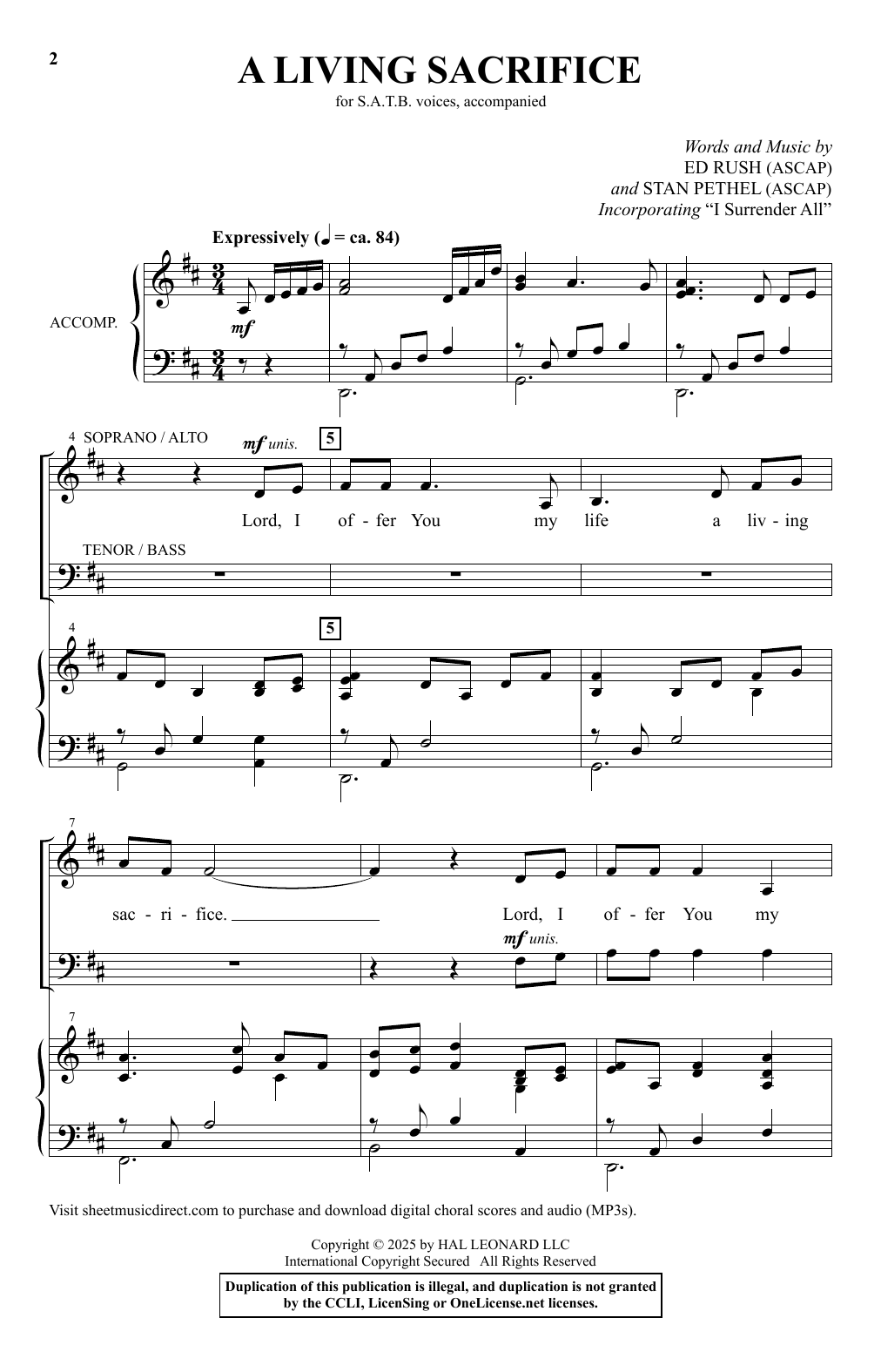 Ed Rush and Stan Pethel A Living Sacrifice sheet music notes and chords arranged for SATB Choir