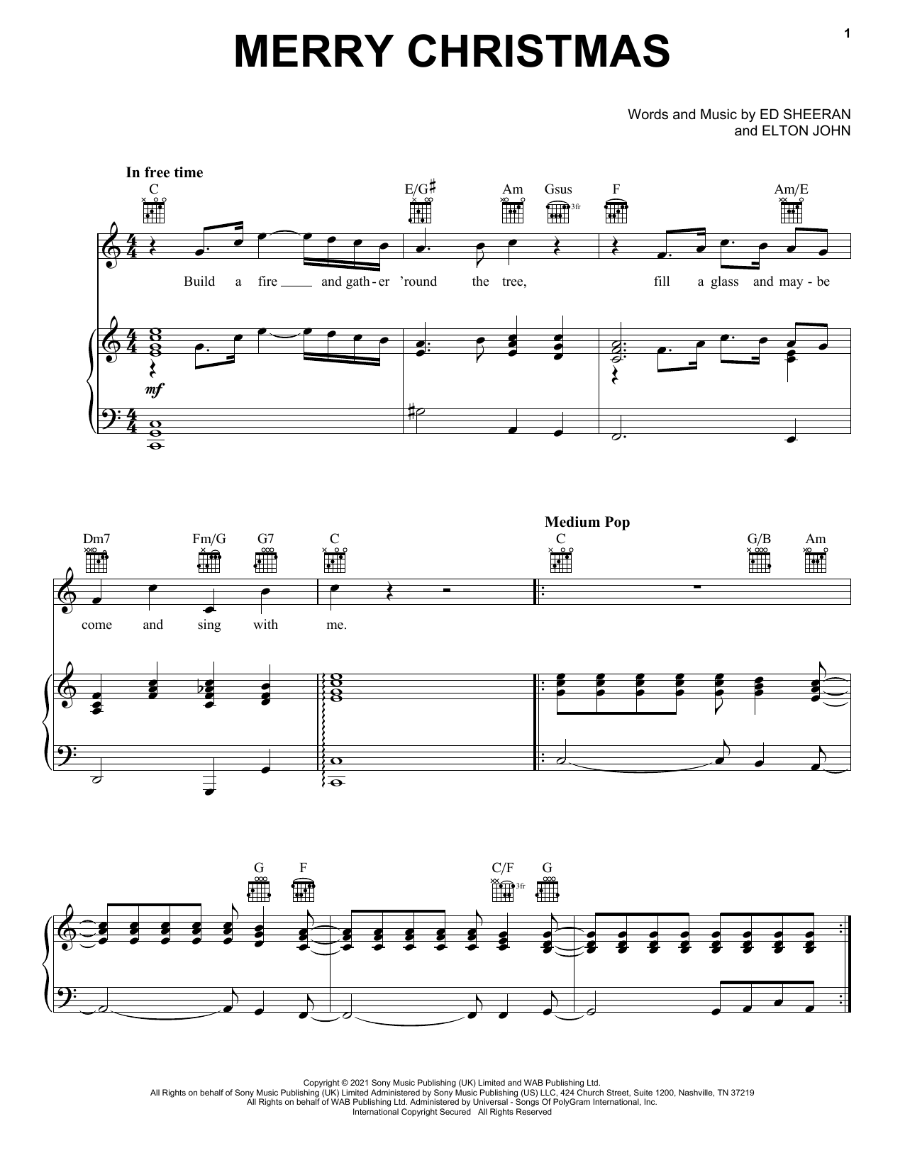 Ed Sheeran & Elton John Merry Christmas sheet music notes and chords arranged for Piano, Vocal & Guitar Chords (Right-Hand Melody)