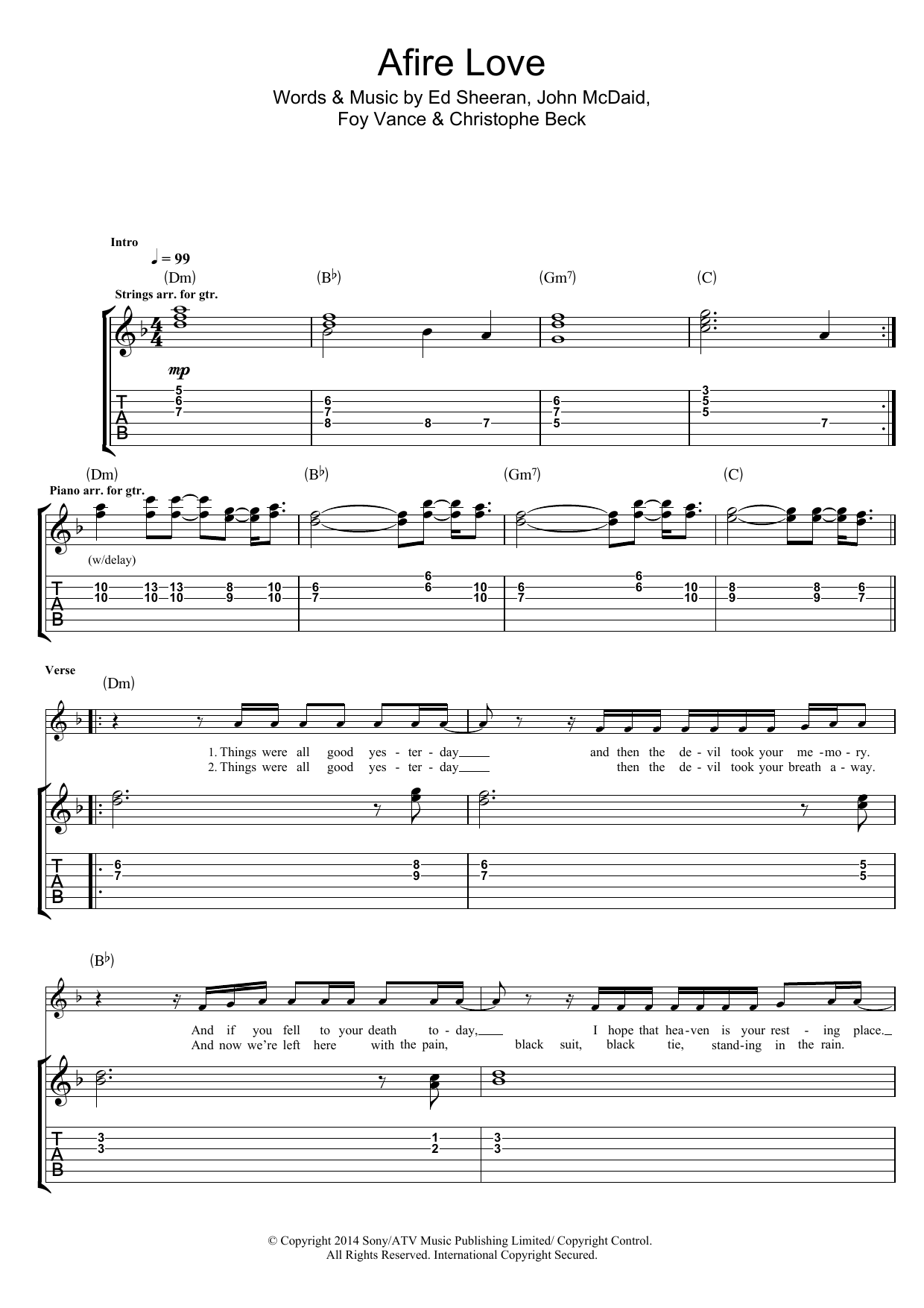 Ed Sheeran Afire Love sheet music notes and chords arranged for Guitar Tab
